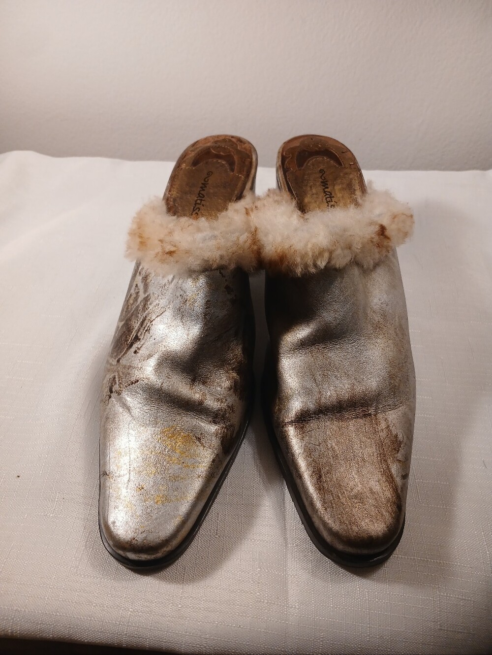 Matisse Metallic Silver Shearling-Trim Clog Mules